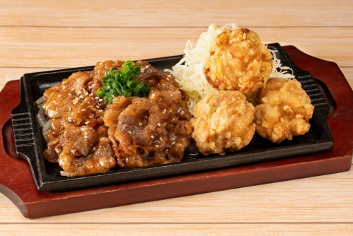 鉄板 牛カルビ焼肉＆唐揚げ